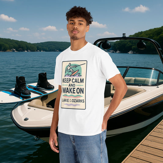 Keep Calm & Wake On – Wakeboard Lake of the Ozarks T-Shirt